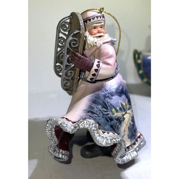 2 Santas Christmas Ornaments Thomas Kinkade Old World Drake...